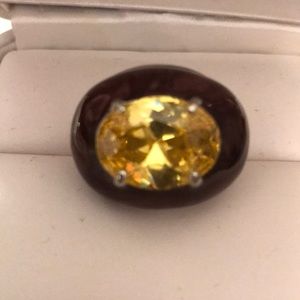Plum Enamel and Citrine Ring